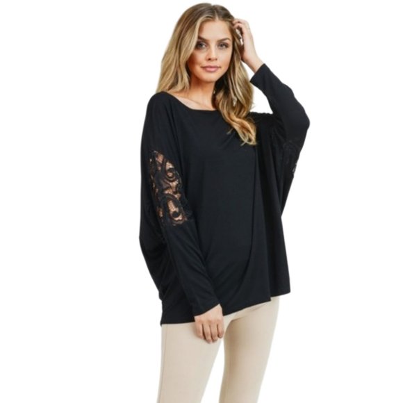 Women's Soft Knit Dolman Sleeve Top Stretchy Black - Picture 1 of 6